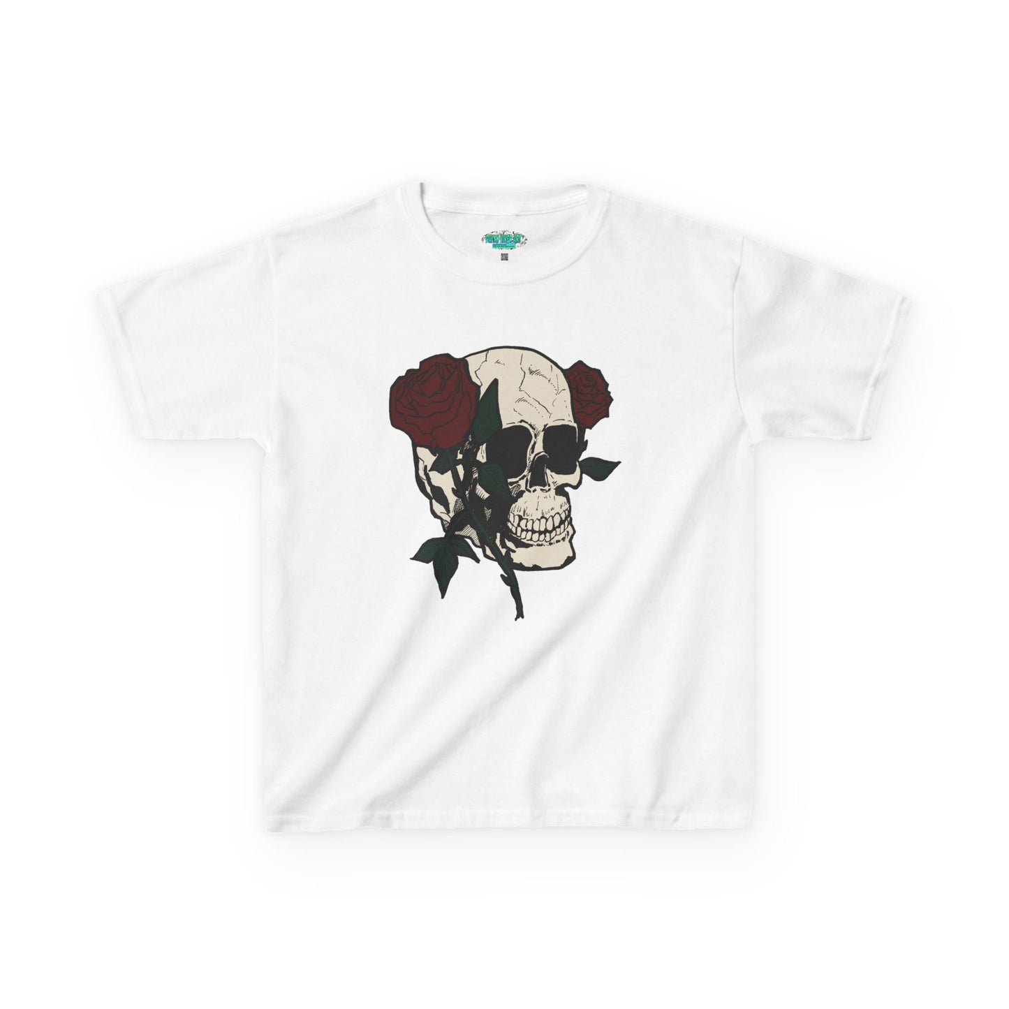Kids Heavy Cotton Tee - Skull and Roses Graphic Tee for Trendy Kids