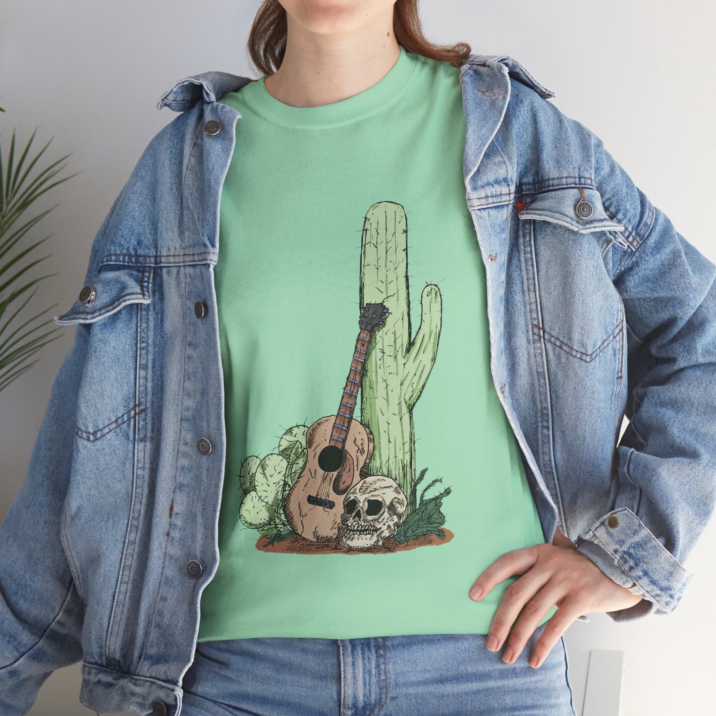Desert Vibe Graphic Tee - Unisex Heavy Cotton Shirt, Boho Cactus Shirt, Guitar Lover's Gift, Summer Top, Music T-Shirt