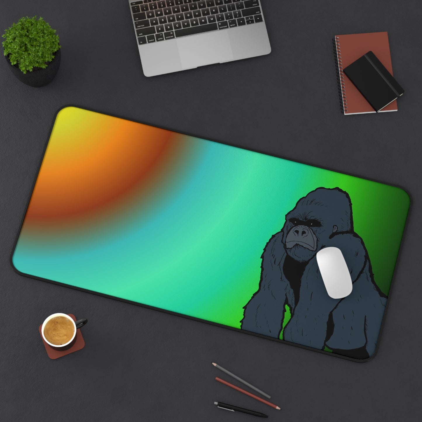 Gorilla Sunset Desk Mat — Vibrant Gradient Gaming & Office Mouse Pad