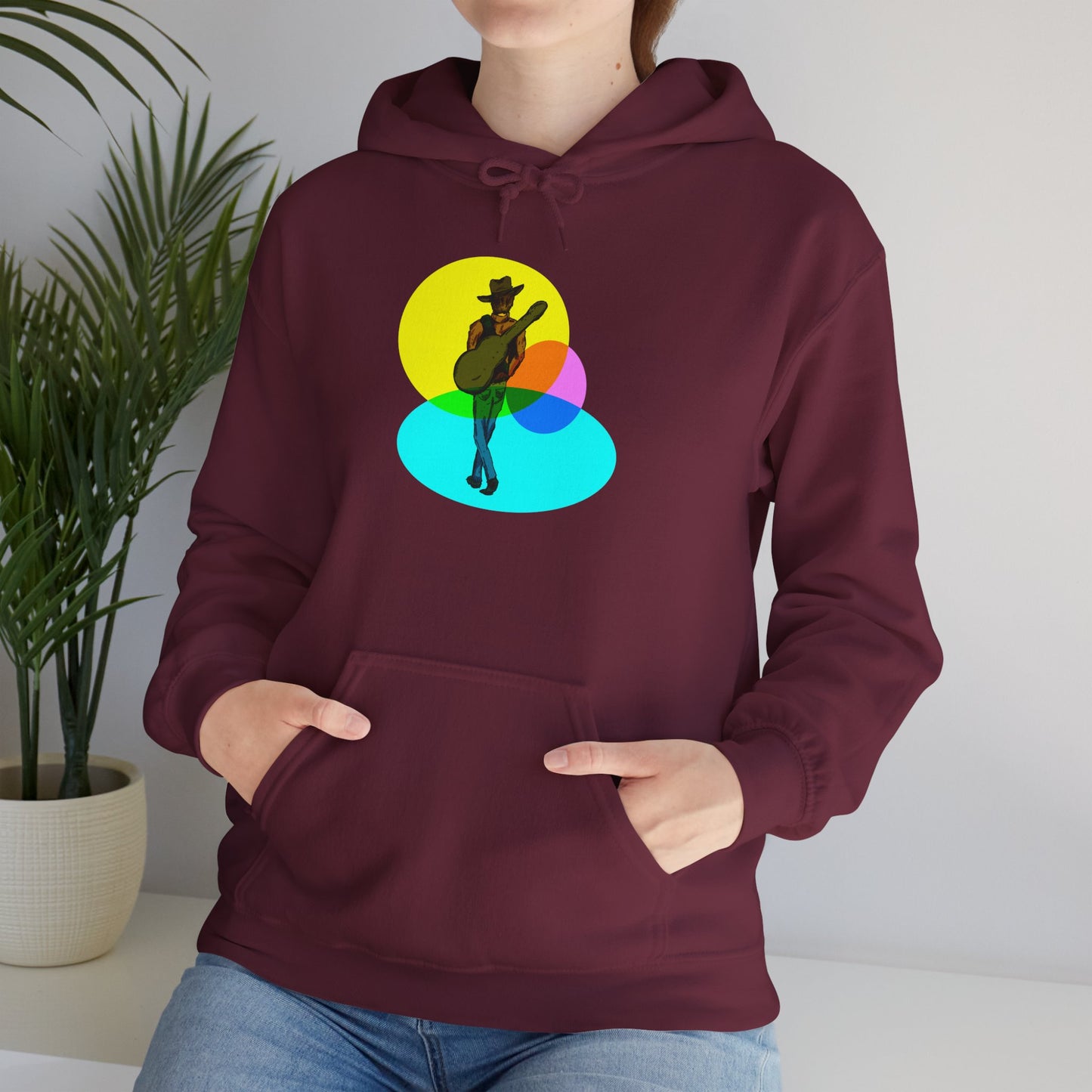 Cowboy with Guitar Hoodie — Colorful Retro Music Graphic Sweatshirt