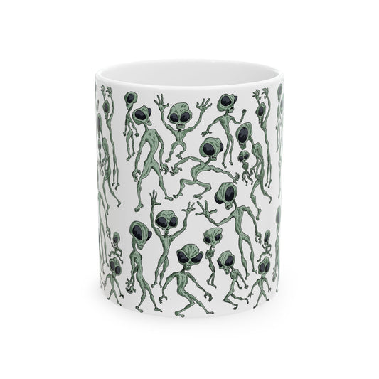 Alien Dance Party Ceramic Mug - Fun Gift for Sci-Fi Lovers, Unique Coffee Cup, Quirky Kitchen Decor, Perfect for Birthdays, Holidays