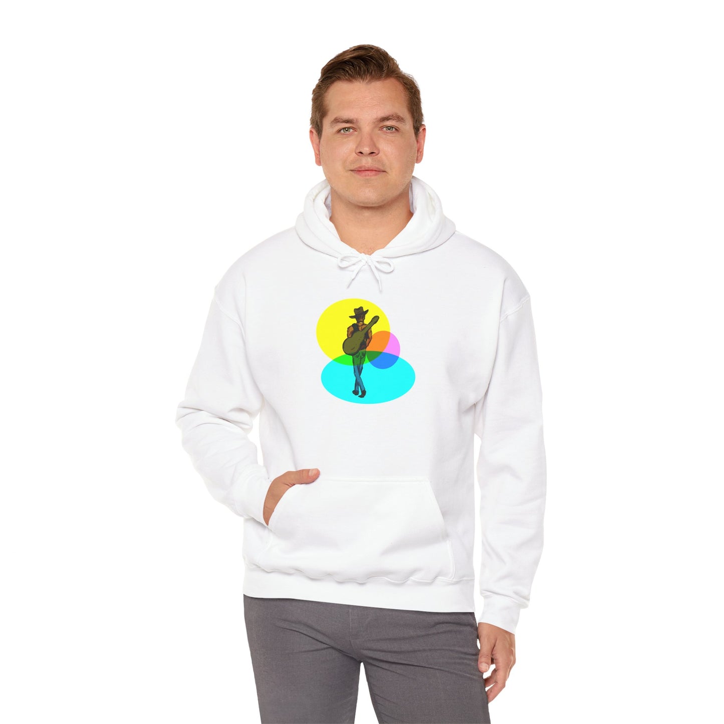 Cowboy with Guitar Hoodie — Colorful Retro Music Graphic Sweatshirt
