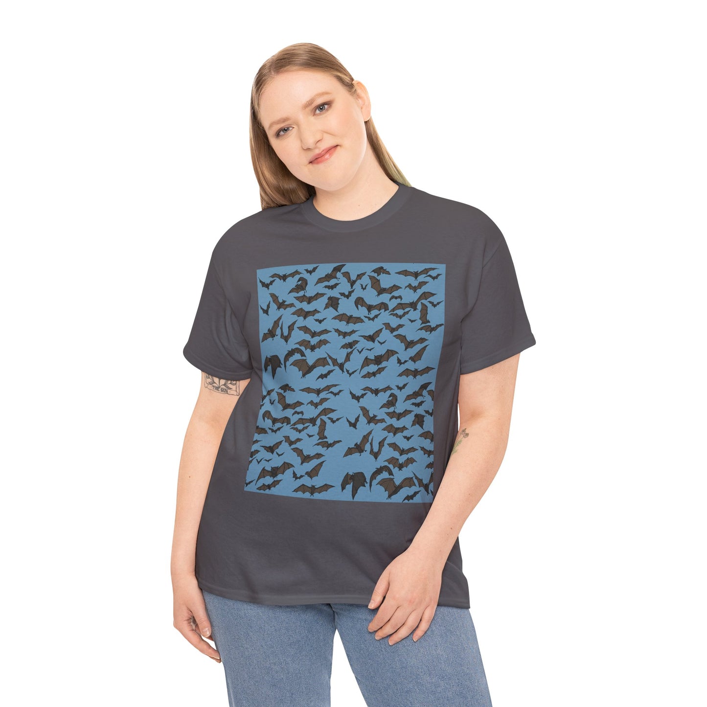 Unisex Bat Print Cotton Tee, Casual Graphic Tee, Halloween Apparel, Unique Gift for Animal Lovers, Stylish Everyday Wear
