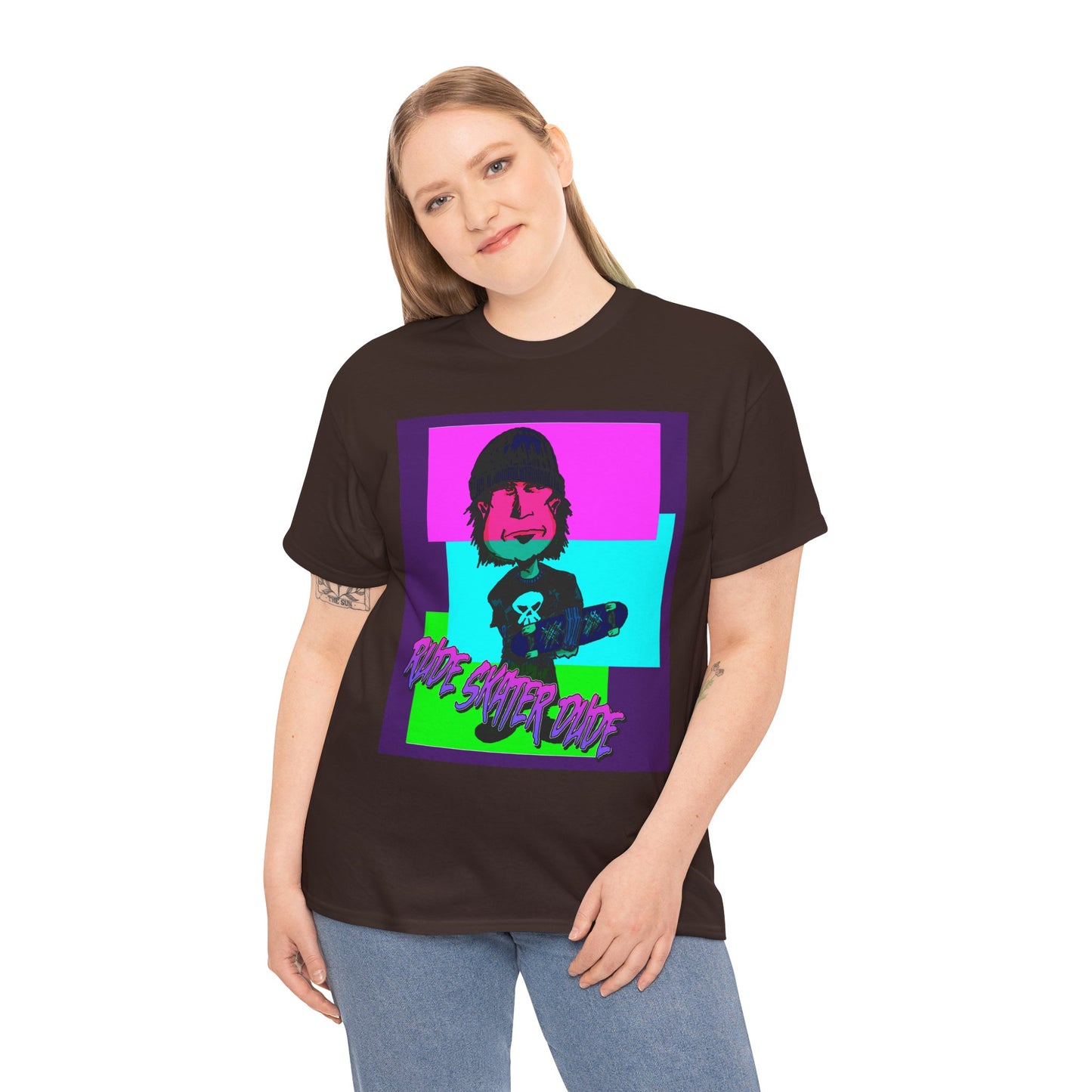 Retro Neon Skateboard Tee — "Rude Skater Dude" Graphic