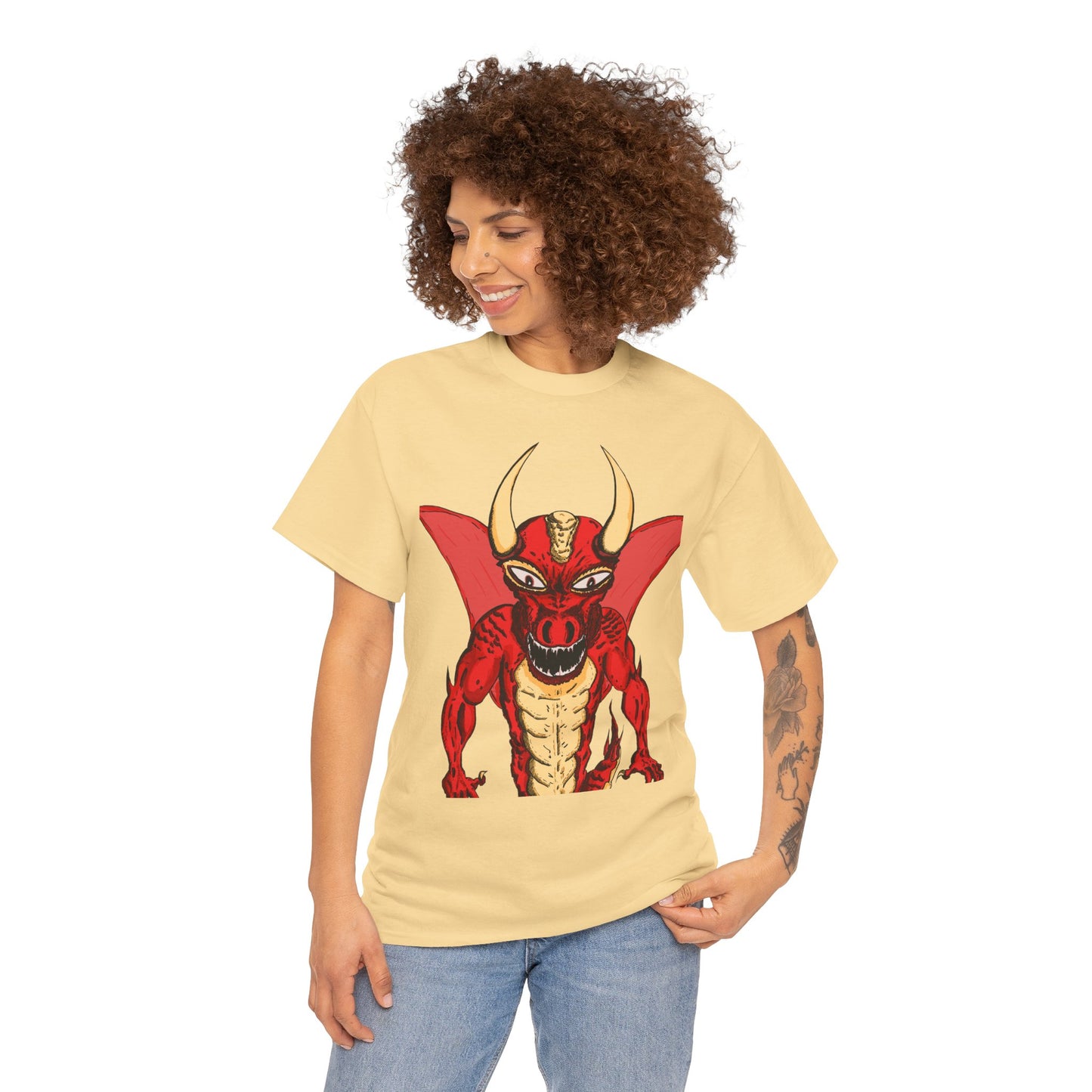 Bold Red Dragon Unisex Heavy Cotton Tee | Graphic Shirt for Anime Fans, Party Wear, Casual Outfit, Gift for Him/Her