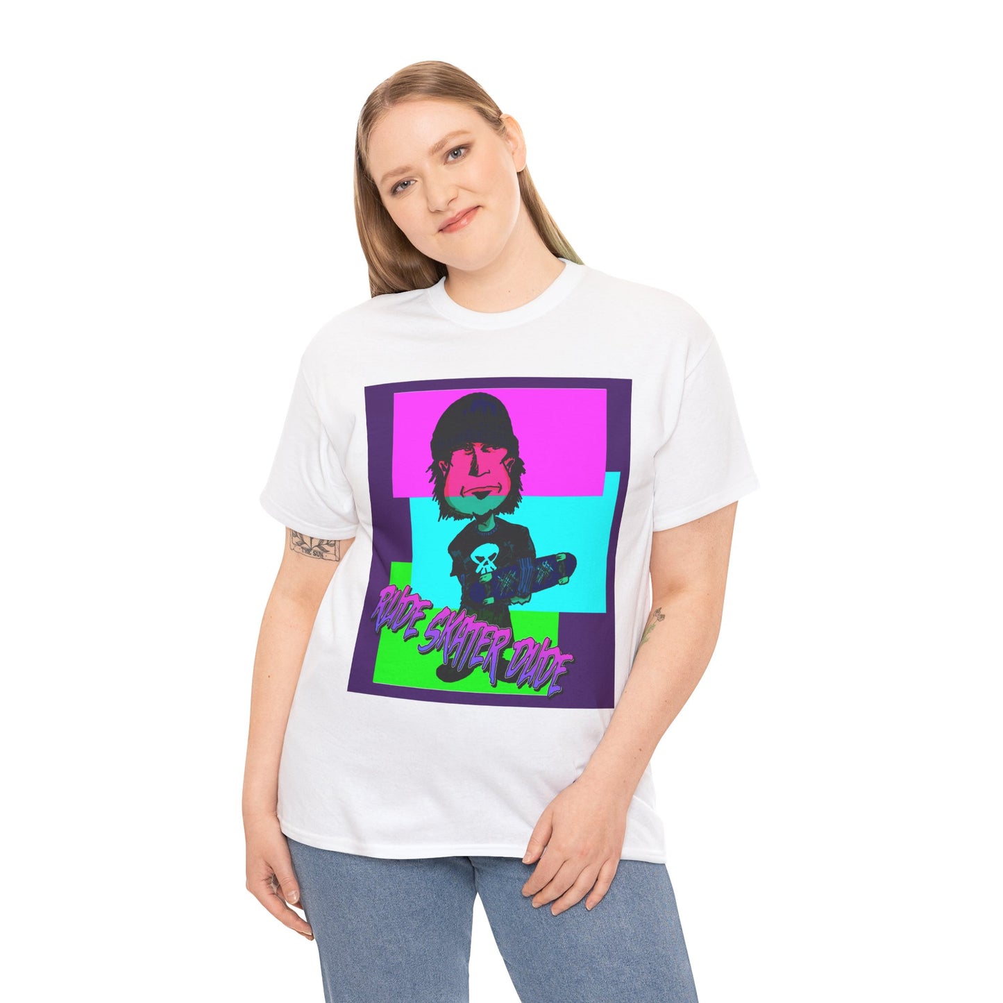 Retro Neon Skateboard Tee — "Rude Skater Dude" Graphic