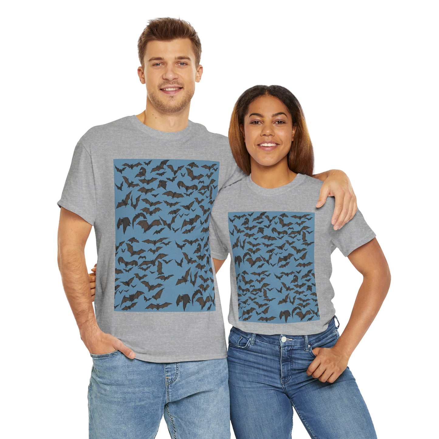 Unisex Bat Print Cotton Tee, Casual Graphic Tee, Halloween Apparel, Unique Gift for Animal Lovers, Stylish Everyday Wear