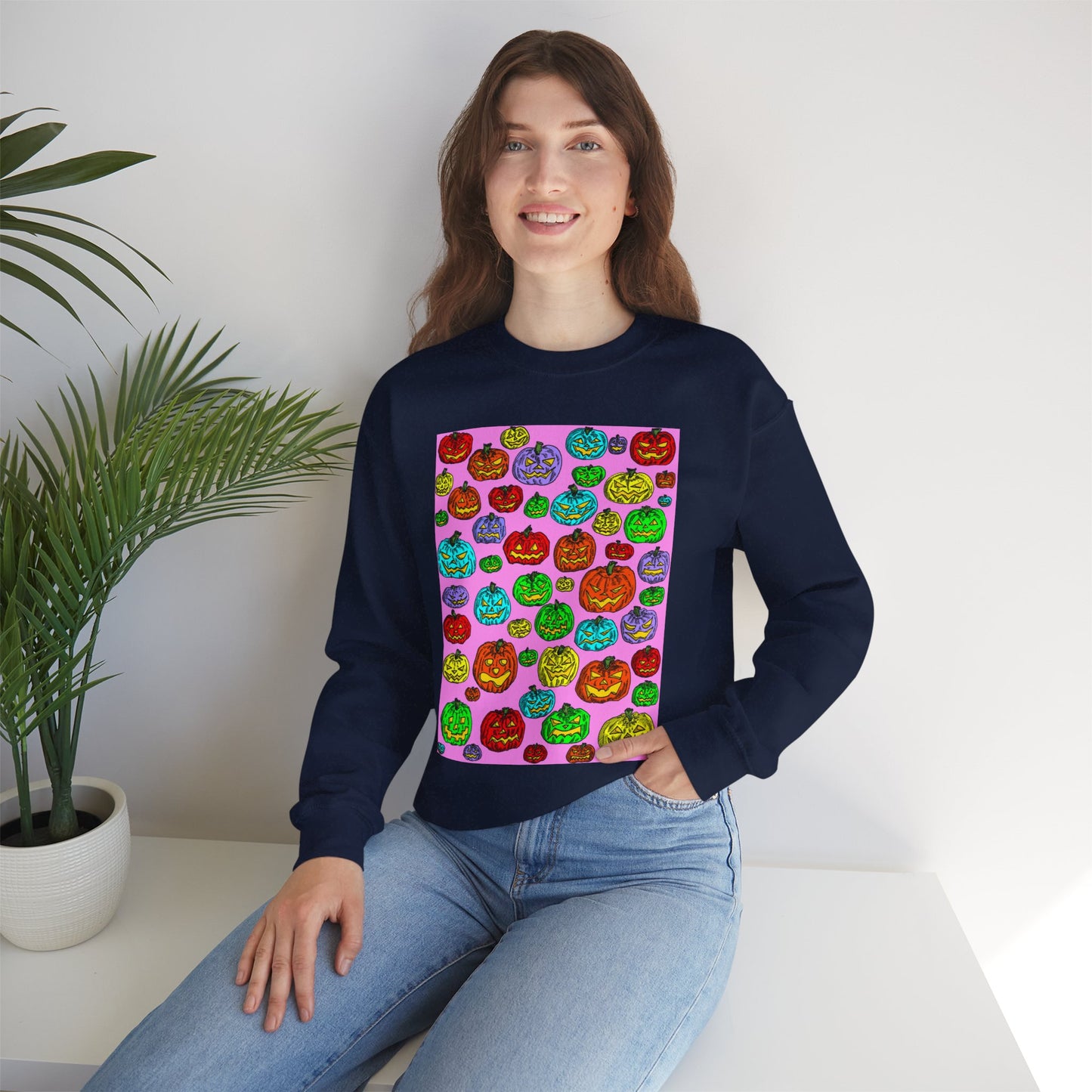 Colorful Pumpkin Crewneck Sweatshirt for Fall Celebrations