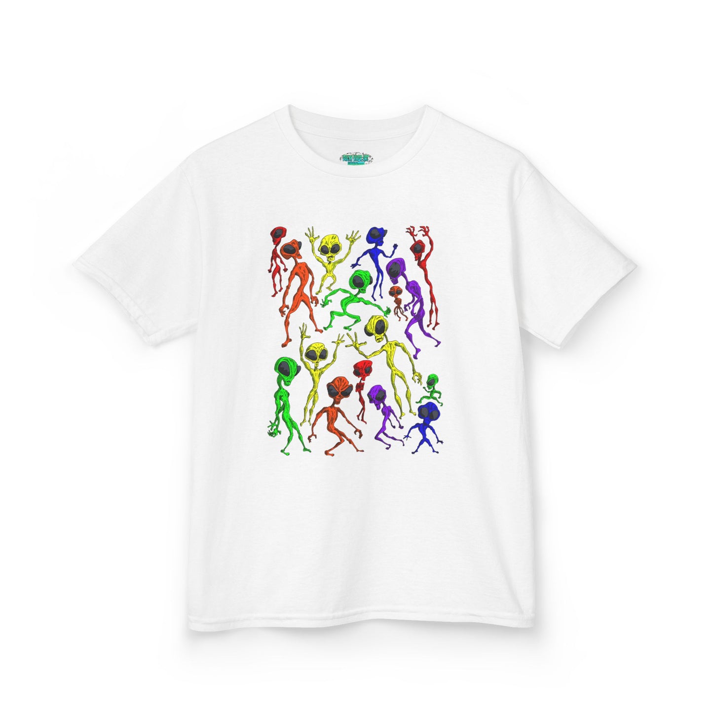 Colorful Alien Dance Party Kids Tee, Fun Graphic T-Shirt, Youth Summer Apparel, Gift for Young Dancers, Birthday Party Outfit, Festival Wear