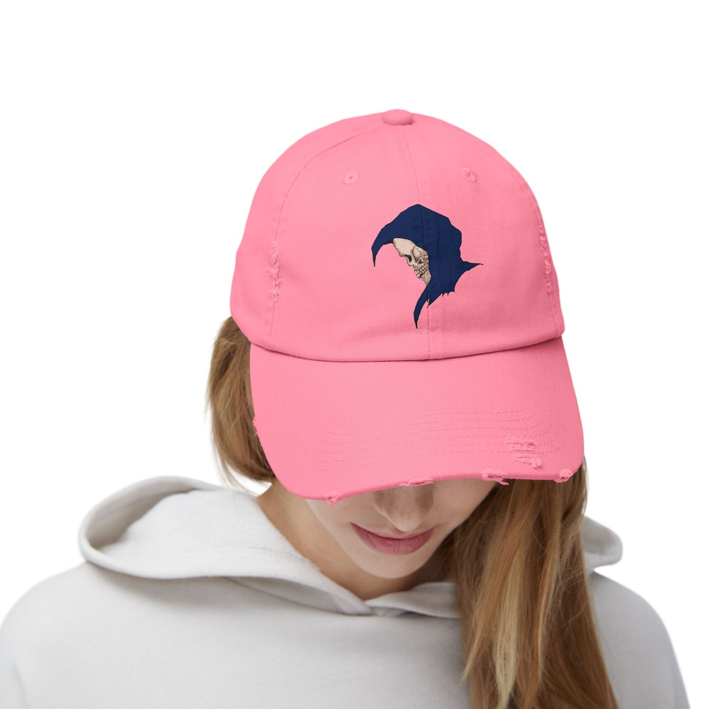 Distressed Cap with Grim Reaper Design