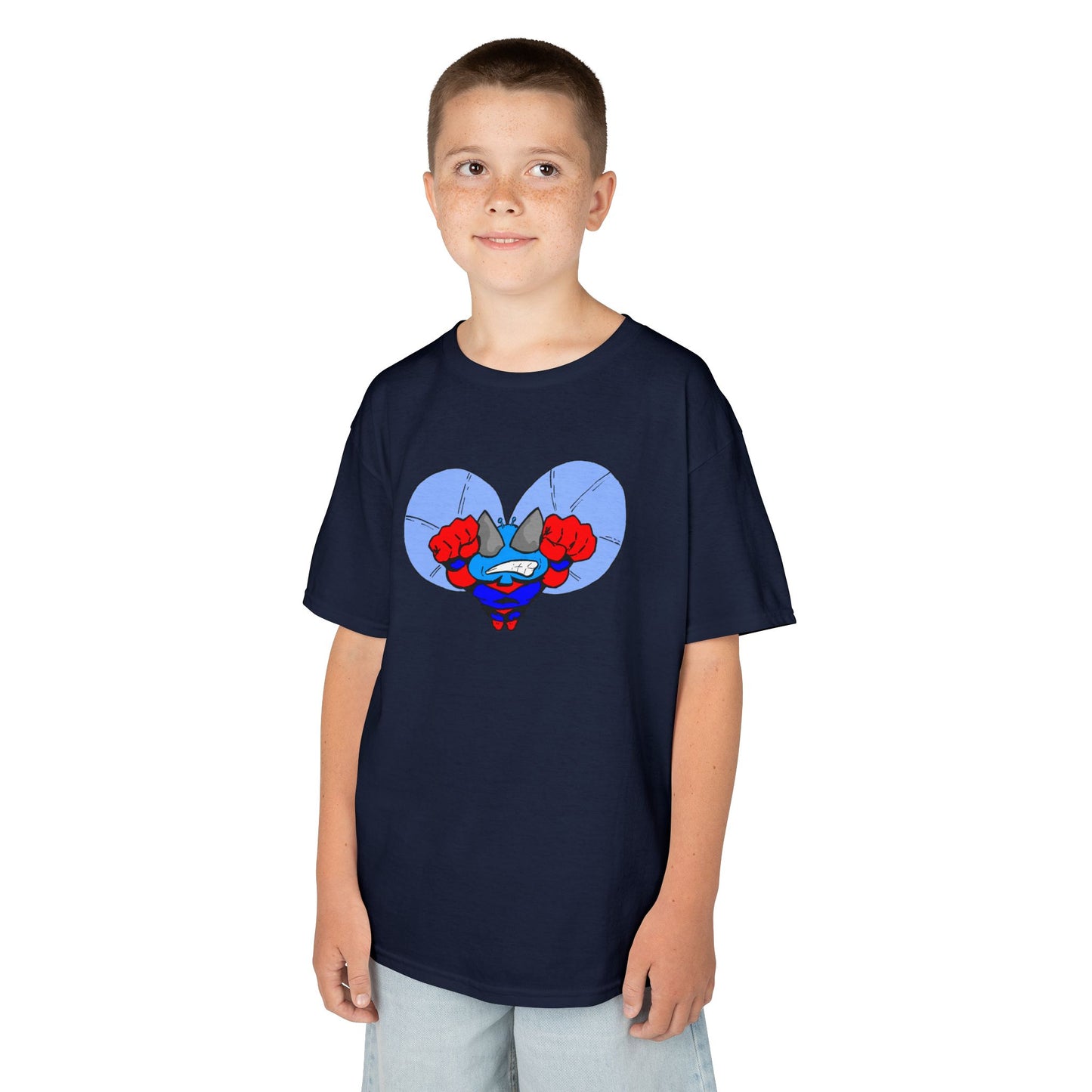 Astro-Fly Kids Superhero T‑Shirt — Cute Blue Hero Design