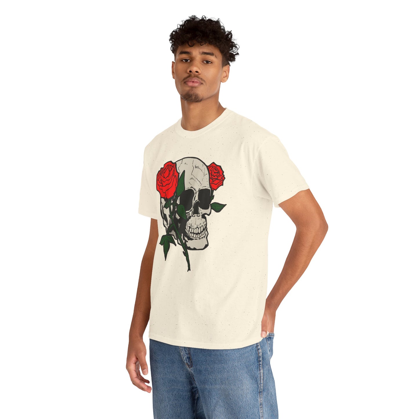 Skull & Roses Unisex Heavy Cotton Tee - Edgy Graphic T-Shirt for Casual Style