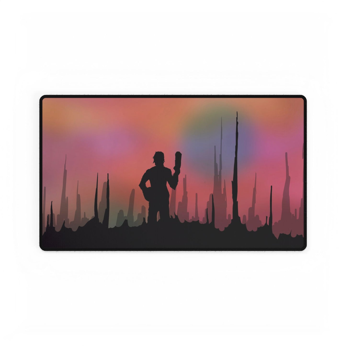 Galactic Silhouette Desk Mat and Car Playing Mat — Sci‑Fi Sunset Gaming Mouse Pad