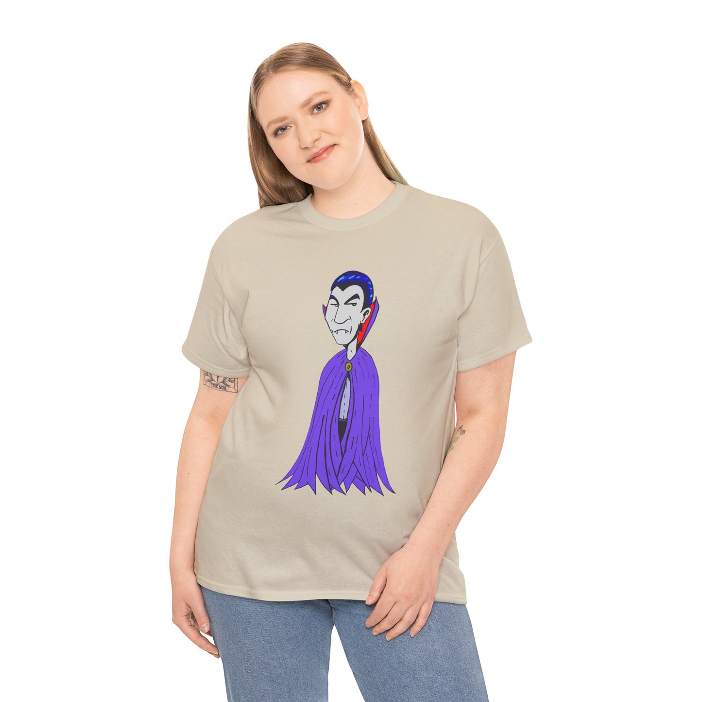 Vampire Cartoon Tee - Cute Purple Cloak Dracula Graphic T-Shirt