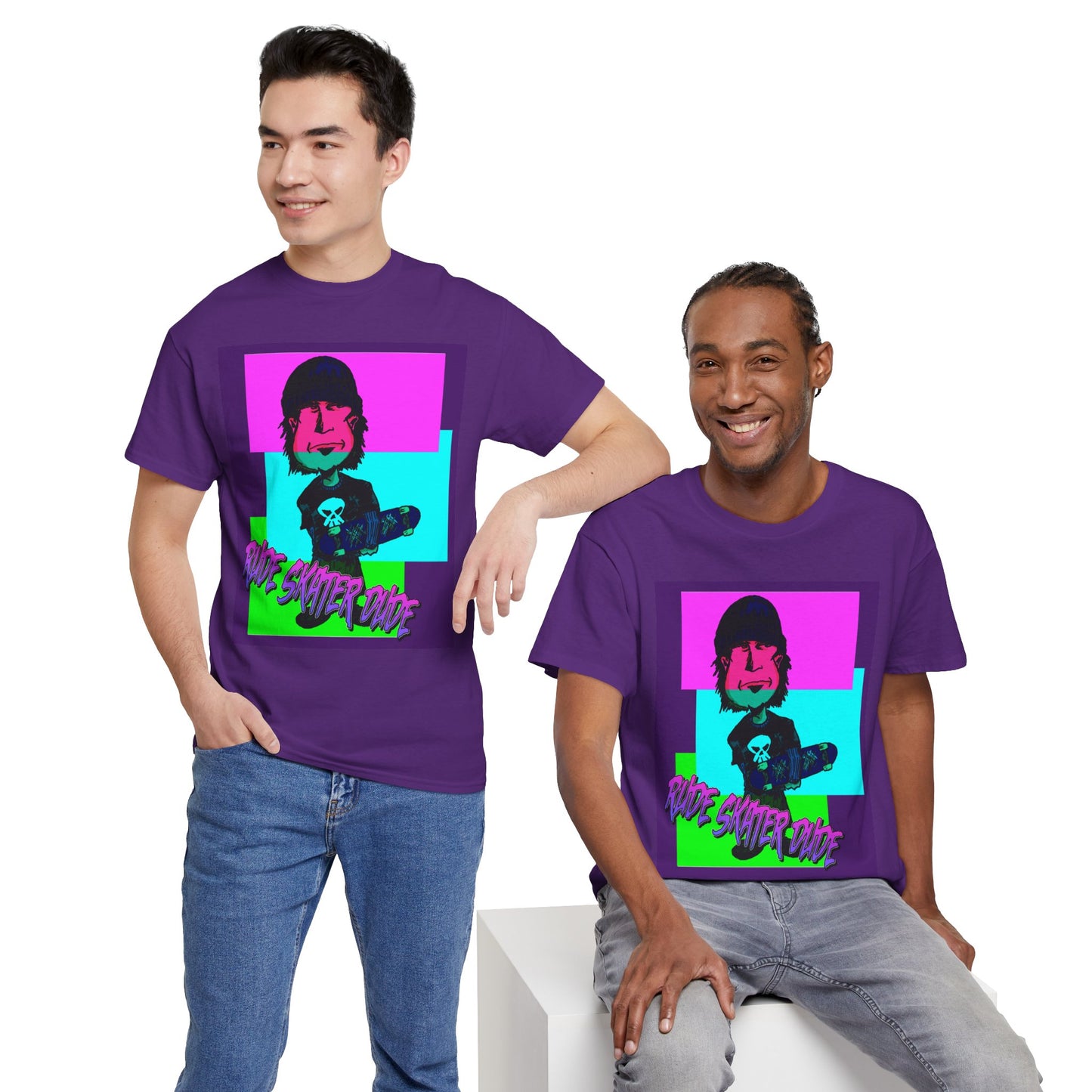 Retro Neon Skateboard Tee — "Rude Skater Dude" Graphic