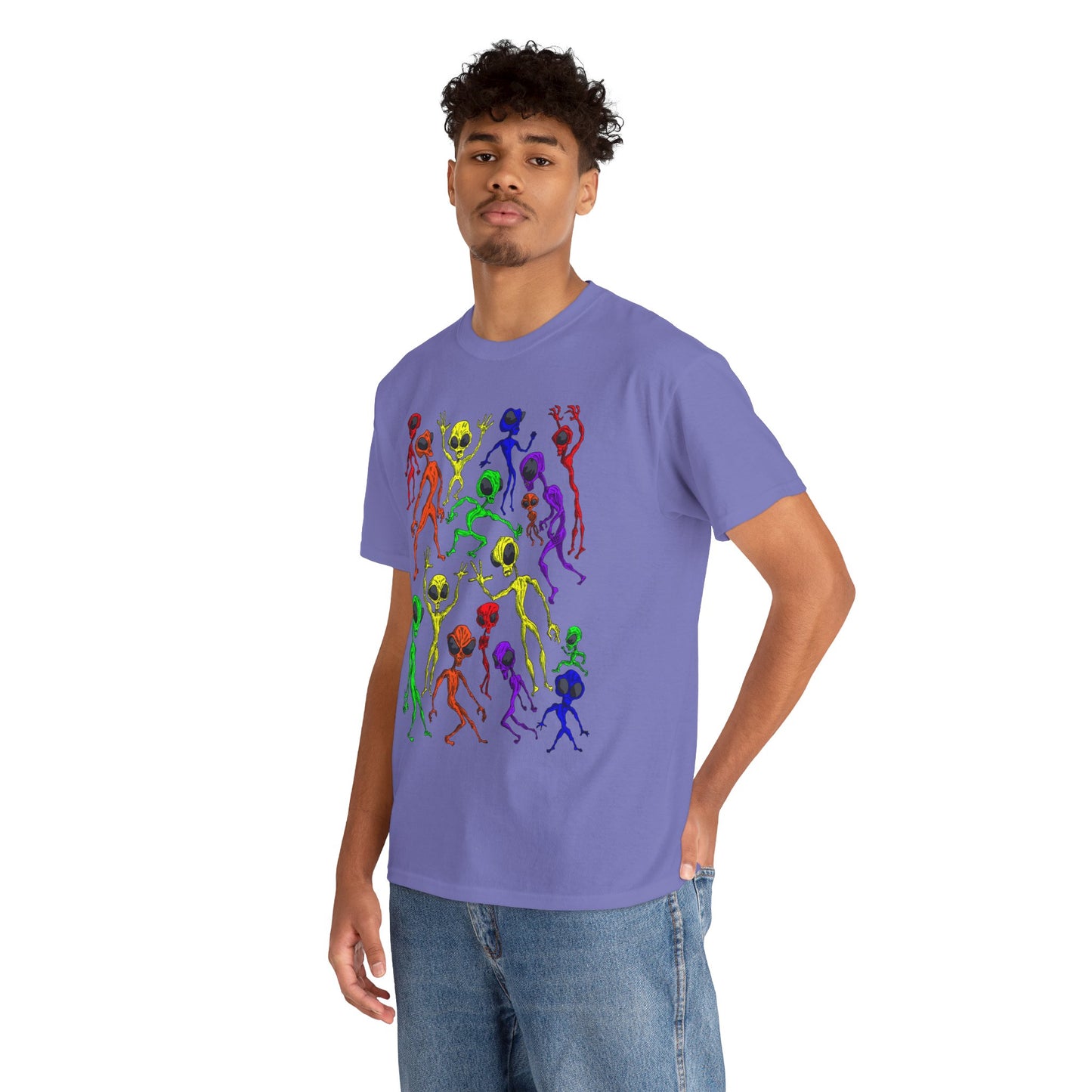 Rainbow Alien Dance Party Unisex Tee - Cosmic Sci-Fi Shirt