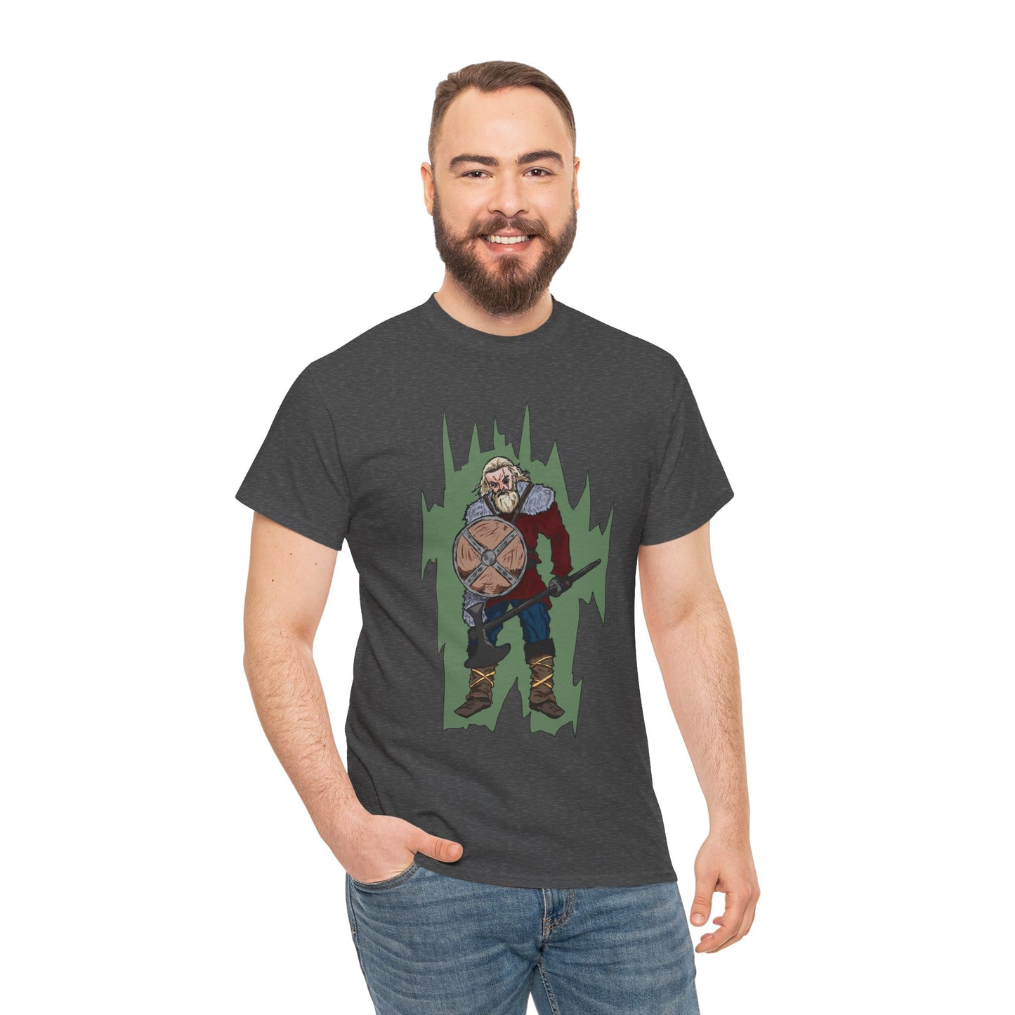Epic Warrior Graphic Tee, Unisex Heavy Cotton Shirt, Casual Wear, Gamer Gift, Medieval Art Clothing, Battle Theme Fashion