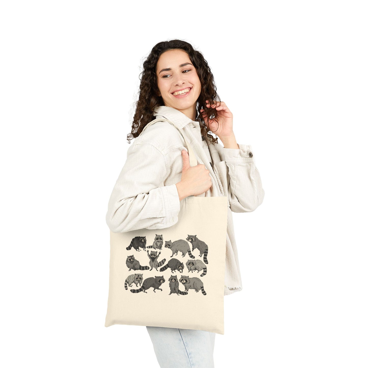 Raccoon Sketches Canvas Tote Bag – Cute Raccoons Illustration Reusable Grocery Bag