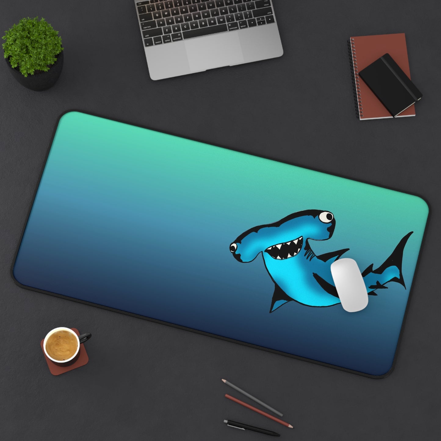Harley Hammerhead Shark Desk Mat — Gradient Ocean Mouse Pad for Gamers & Marine Lovers