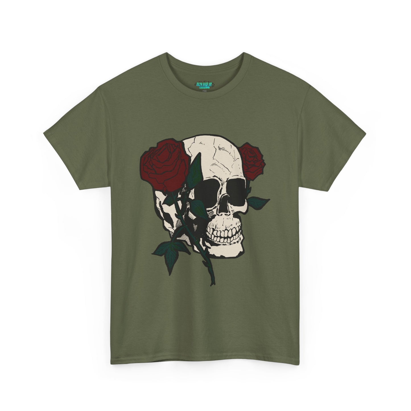 Skull and Roses Unisex Heavy Cotton Tee - Edgy Graphic T-Shirt for Impactful Style