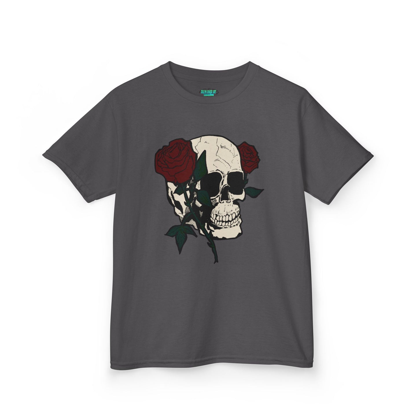 Kids Heavy Cotton Tee - Skull and Roses Graphic Tee for Trendy Kids