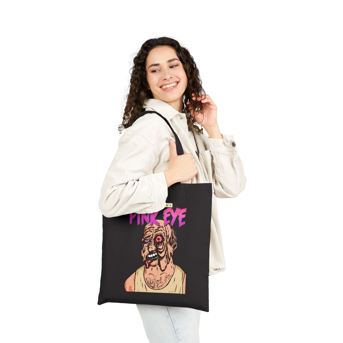 Tote Bag — Retro Horror 'Pink Eye' Illustration Cotton Canvas Tote
