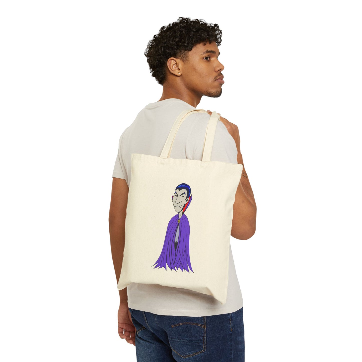 Silly Vampire Cartoon Cotton Tote Bag — Cute Gothic Halloween Canvas Tote