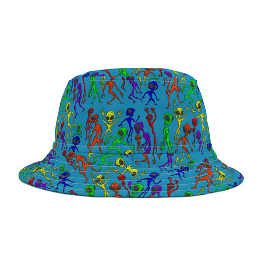 Colorful Alien Dance Party Bucket Hat, Fun Sun Protection for Festivals, Beach, Summer Vibes, Unique Gift for Kids & Adults