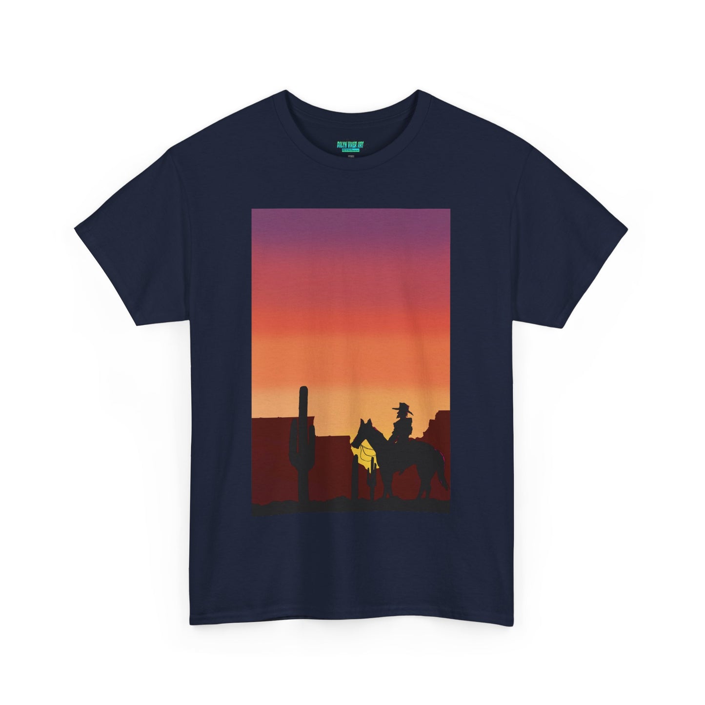 Sunset Cowboy Unisex Heavy Cotton Tee - Western Graphic Tee for Nature Lovers