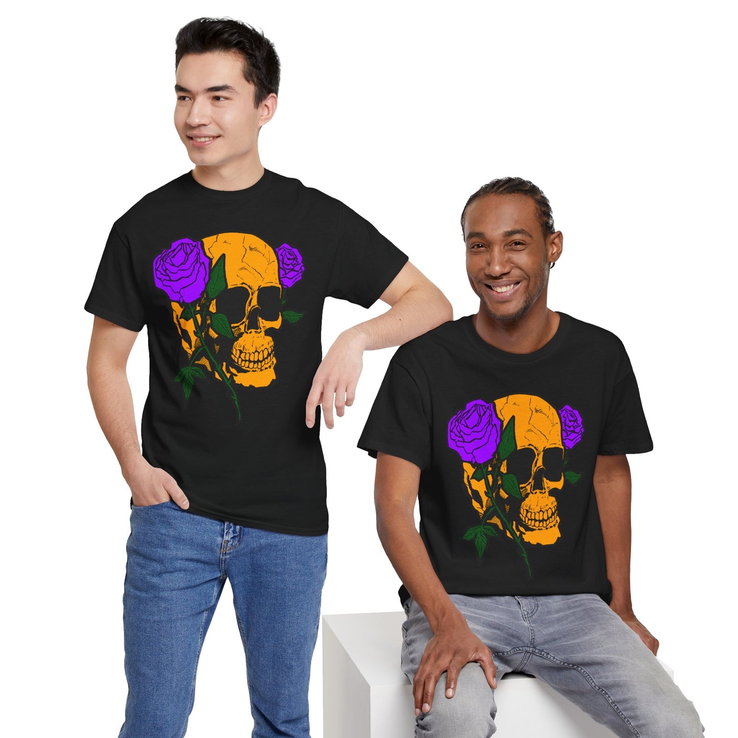 Skull and Roses Unisex Tee, Gothic Aesthetic Shirt, Vintage Graphic T-Shirt, Streetwear Essentials, Edgy Casual Wear