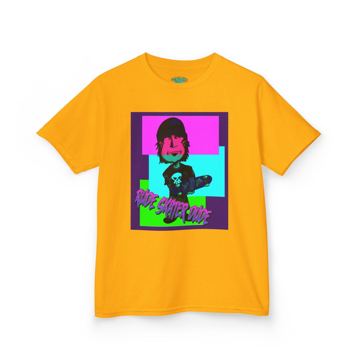 Kids Tee — Retro Neon Rude Skater Dude Kid Graphic T-Shirt