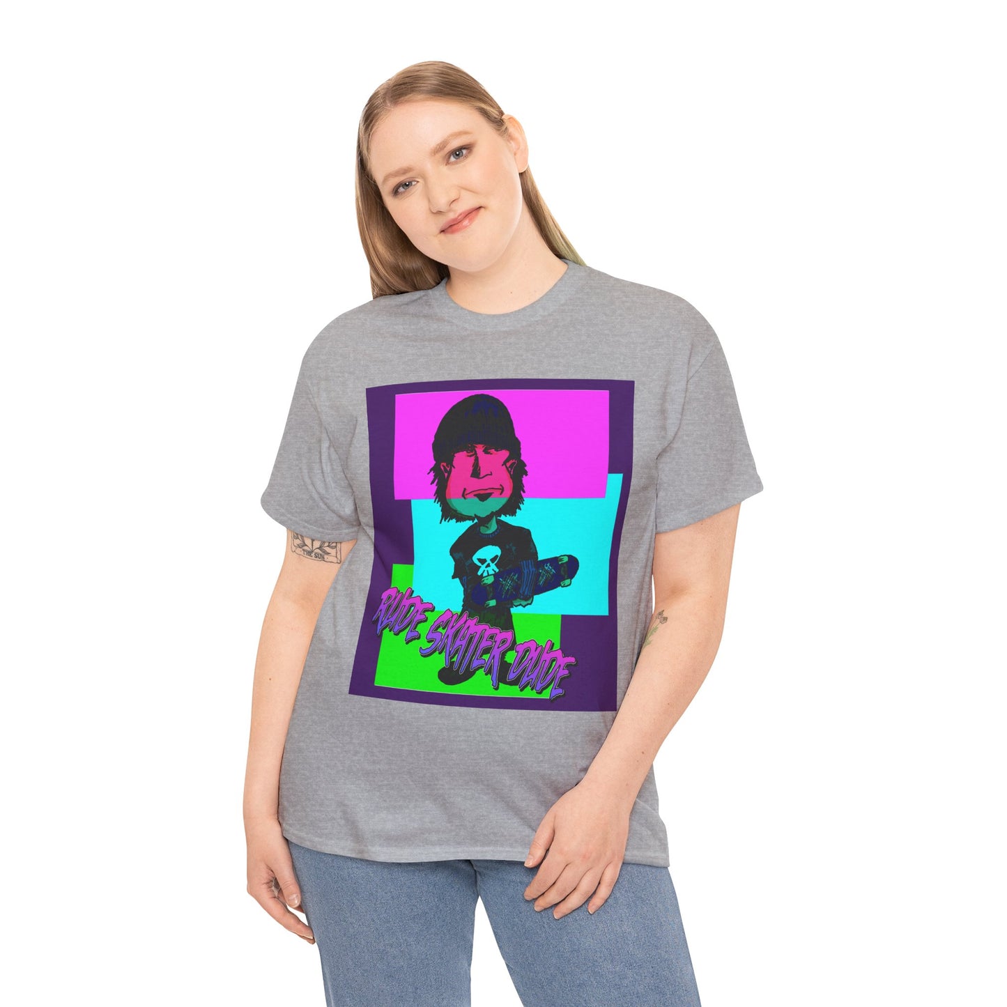 Retro Neon Skateboard Tee — "Rude Skater Dude" Graphic