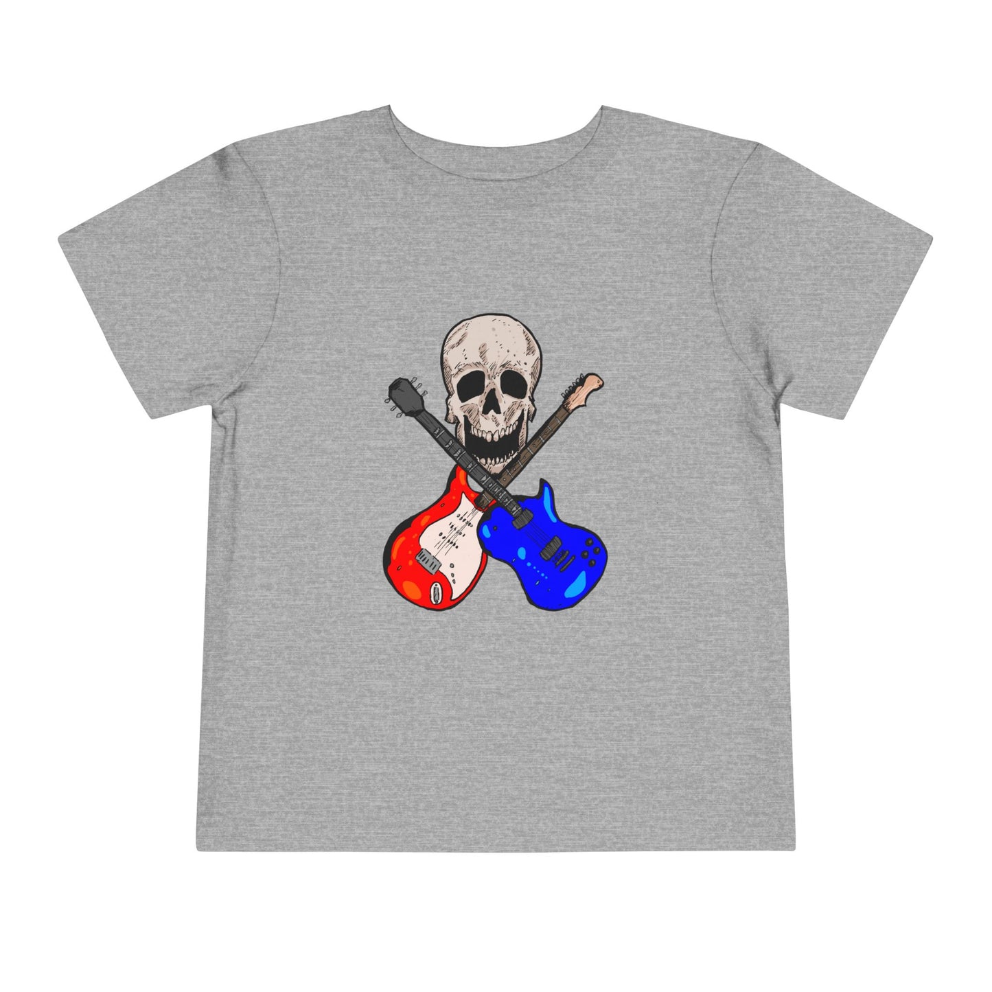 Toddler Tee — Skull with Red & Blue Electric Guitars Rock Shirt