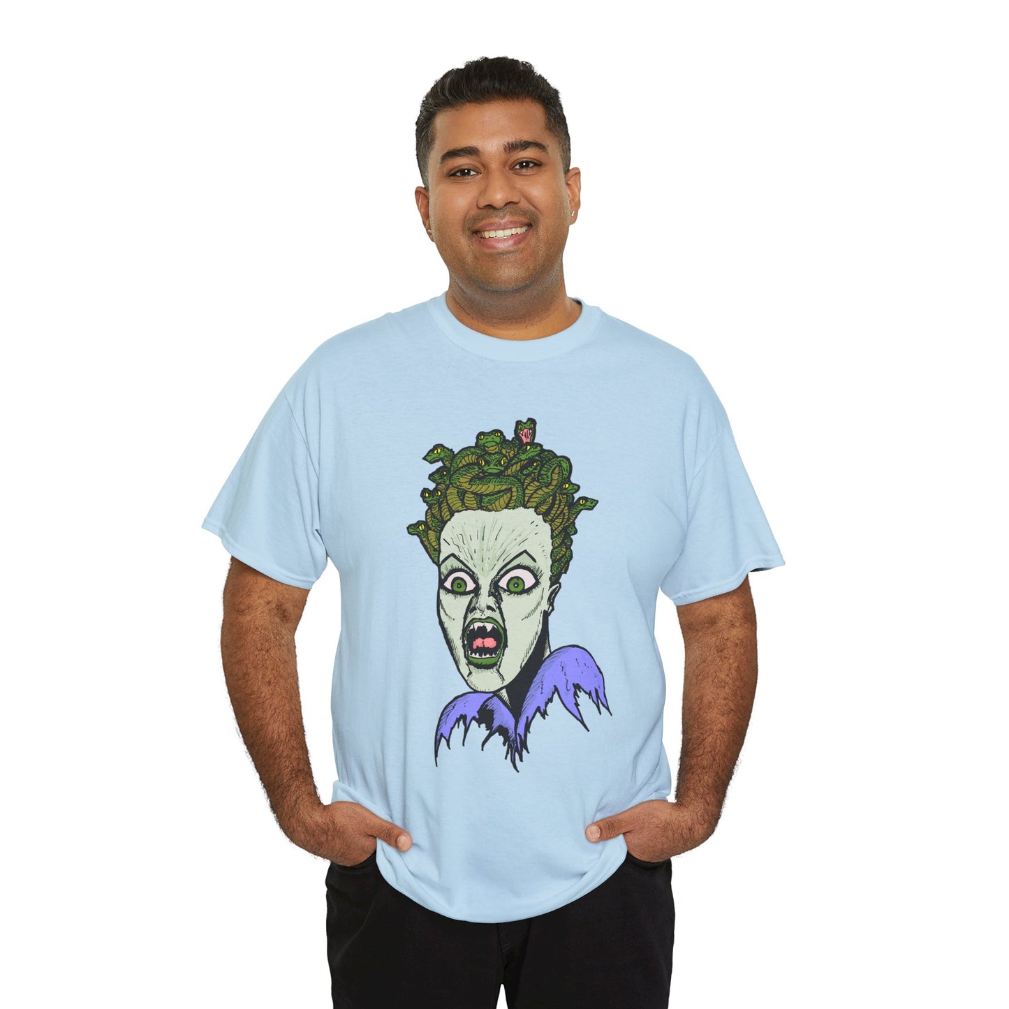 Spooky Medusa Unisex Heavy Cotton Tee - Perfect for Halloween, Horror Fans, Casual Wear, Party Outfits, Graphic Tees