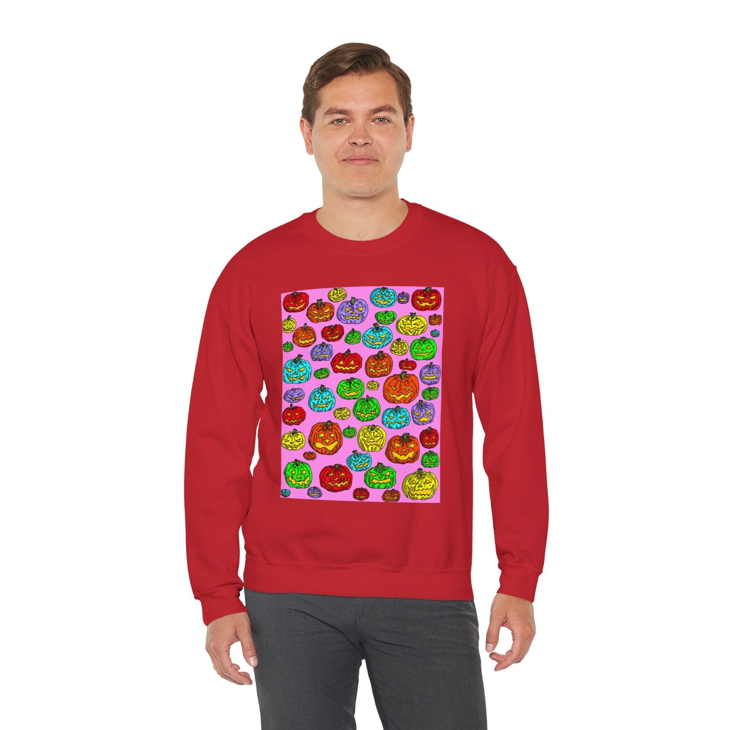 Colorful Pumpkin Crewneck Sweatshirt for Fall Celebrations