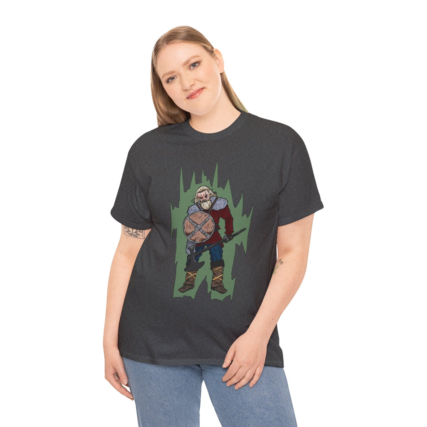 Epic Warrior Graphic Tee, Unisex Heavy Cotton Shirt, Casual Wear, Gamer Gift, Medieval Art Clothing, Battle Theme Fashion