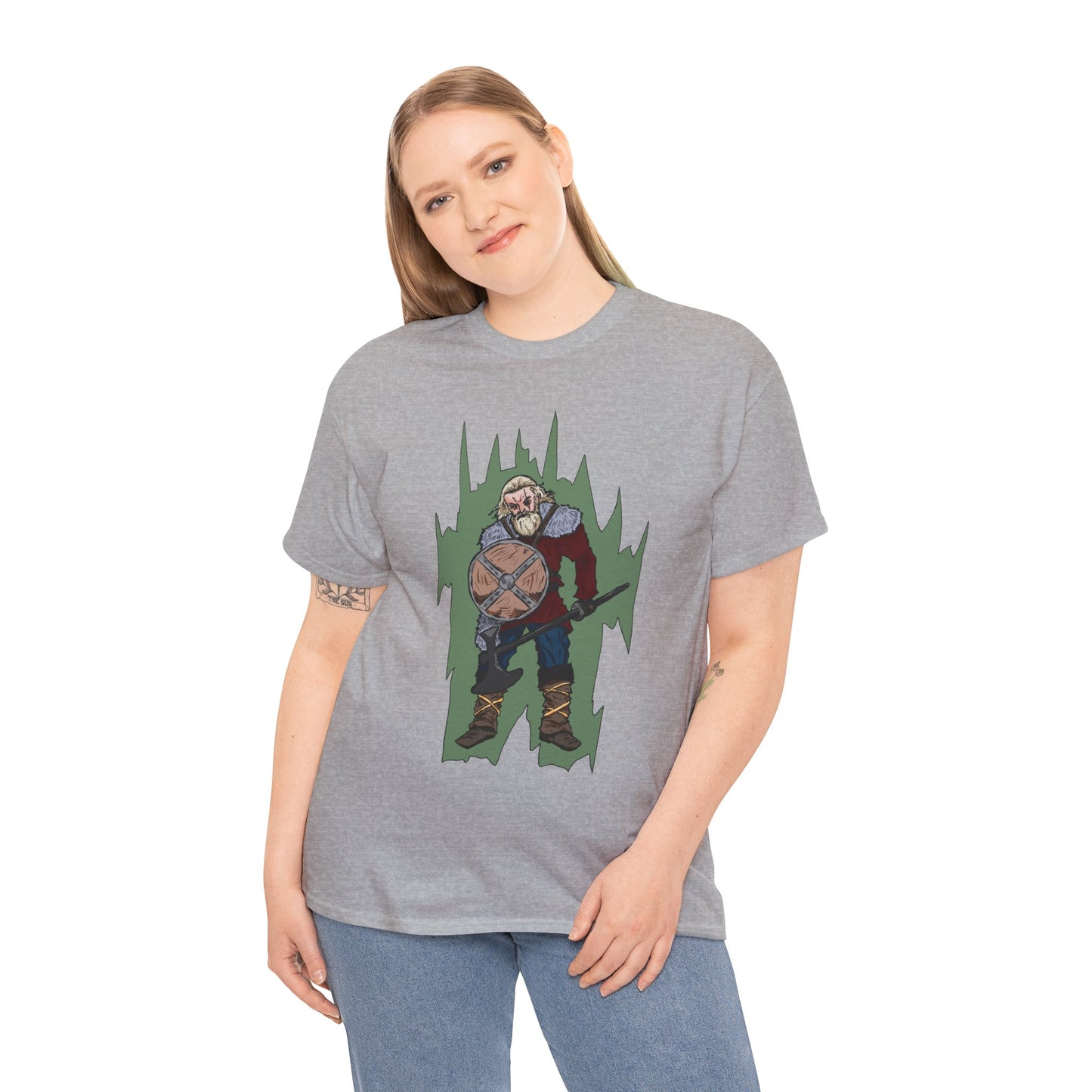 Epic Warrior Graphic Tee, Unisex Heavy Cotton Shirt, Casual Wear, Gamer Gift, Medieval Art Clothing, Battle Theme Fashion