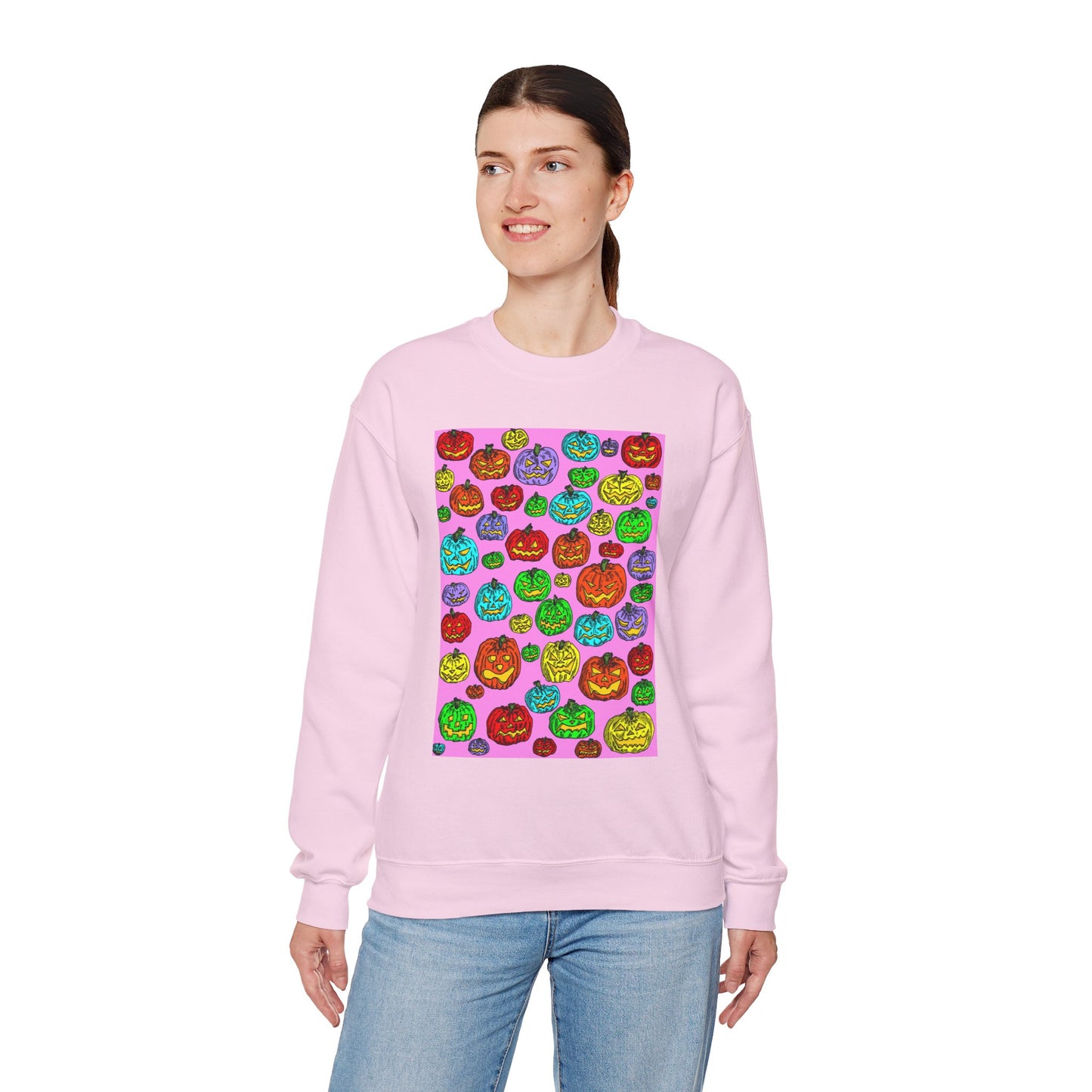 Colorful Pumpkin Crewneck Sweatshirt for Fall Celebrations