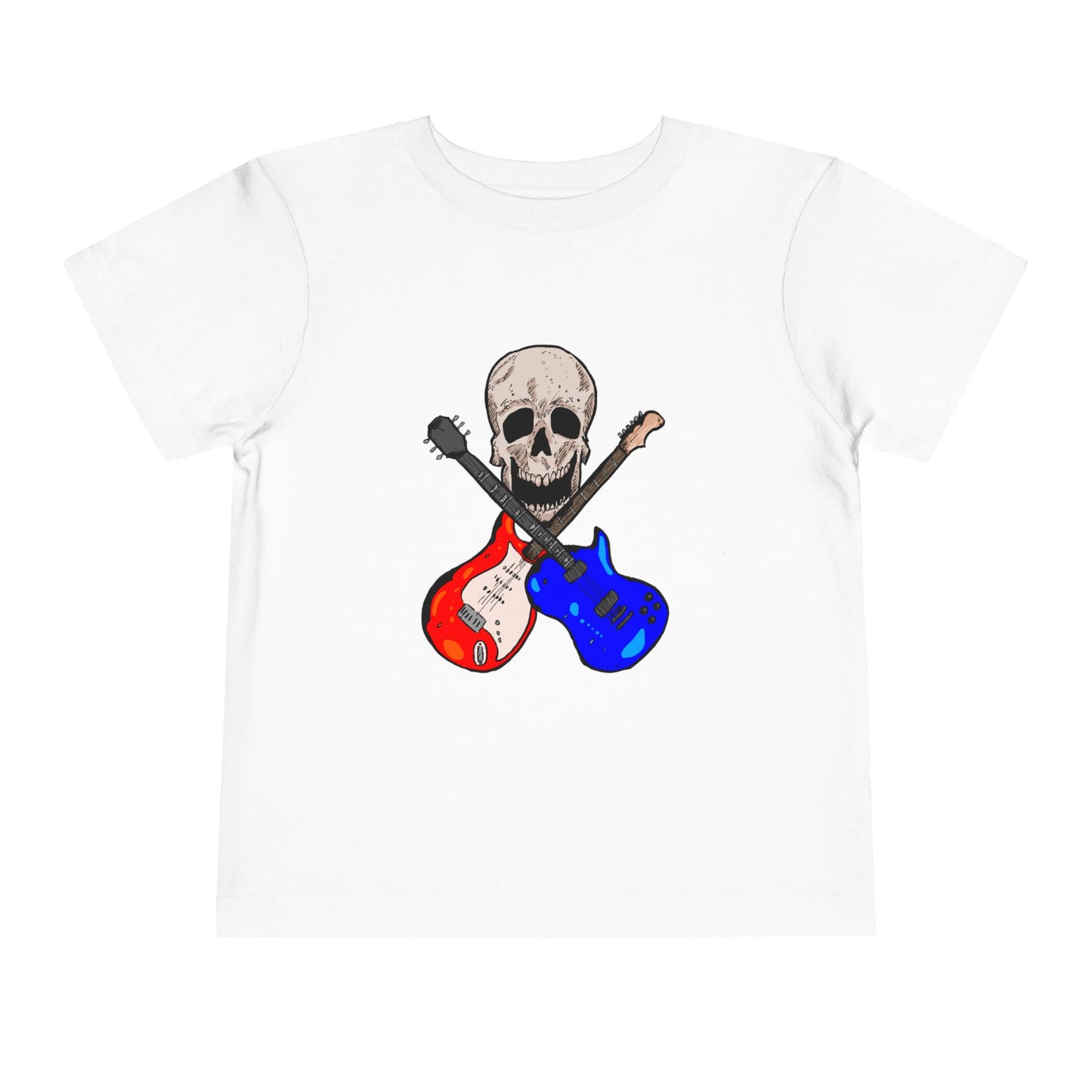 Toddler Tee — Skull with Red & Blue Electric Guitars Rock Shirt