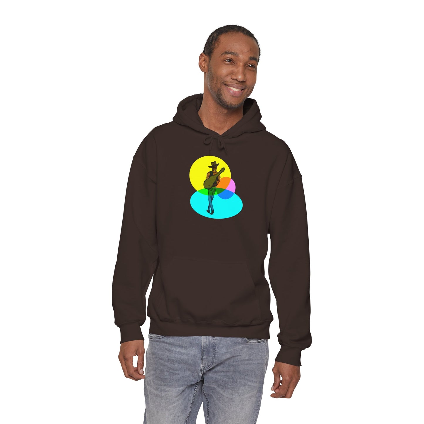 Cowboy with Guitar Hoodie — Colorful Retro Music Graphic Sweatshirt