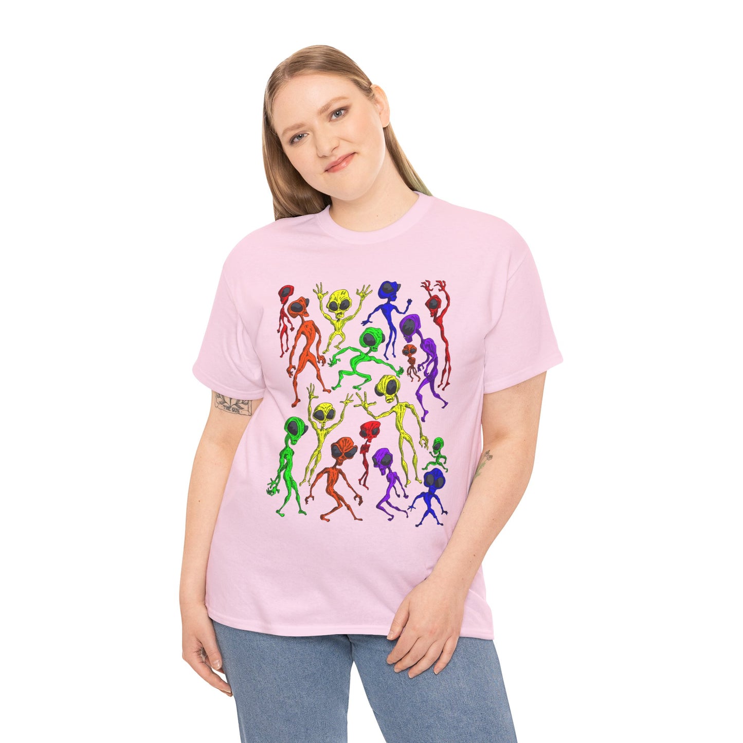 Rainbow Alien Dance Party Unisex Tee - Cosmic Sci-Fi Shirt