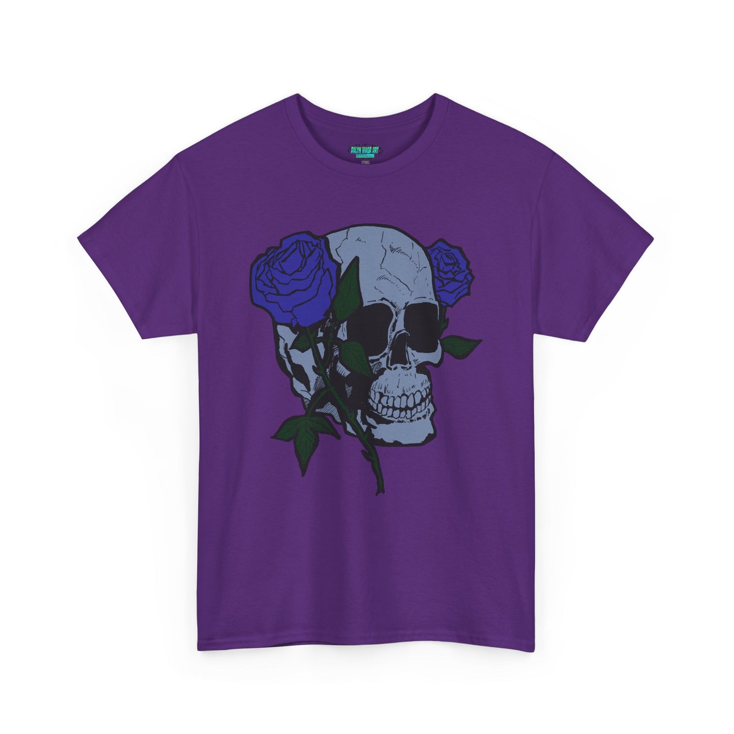 Unisex Heavy Cotton Tee with Skull and Rose Design - Edgy Streetwear Top