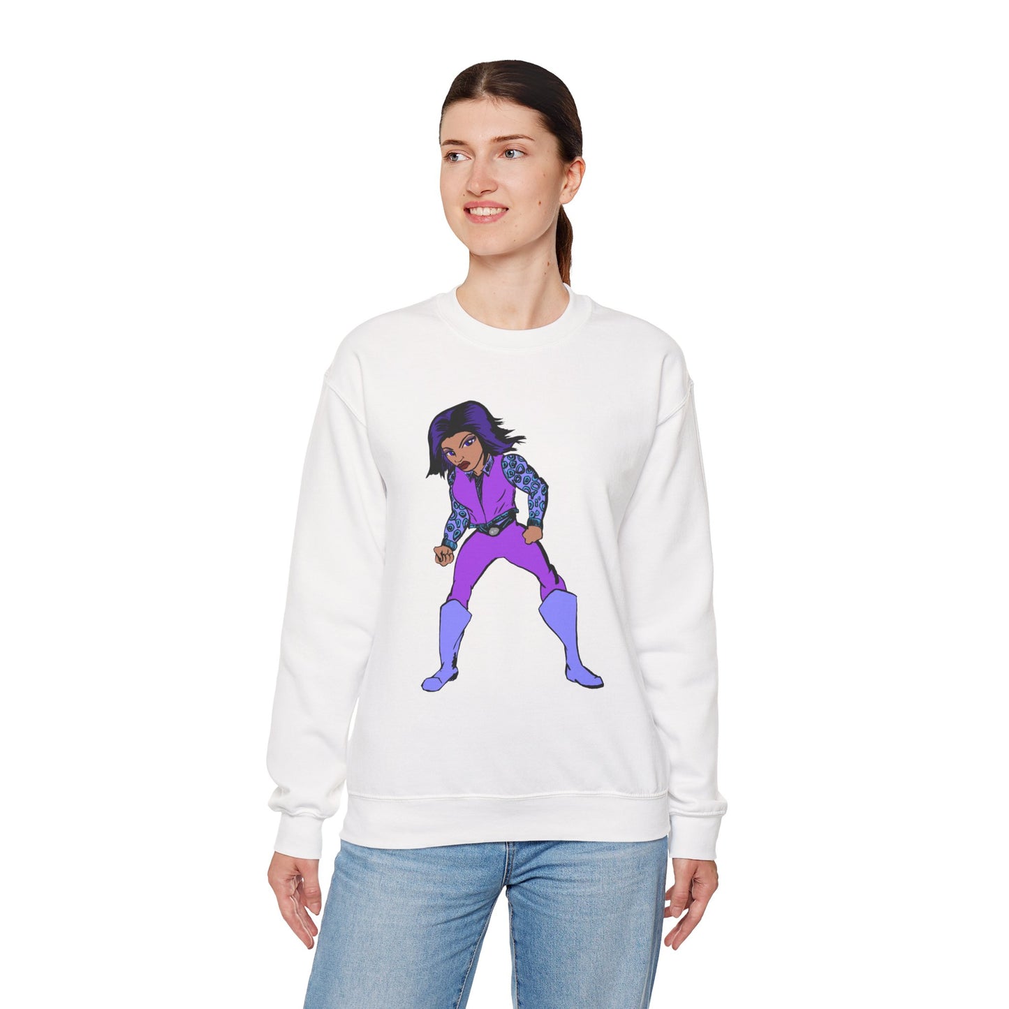 Vintage Retro Hero Crewneck Sweatshirt with Bold Graphic Design