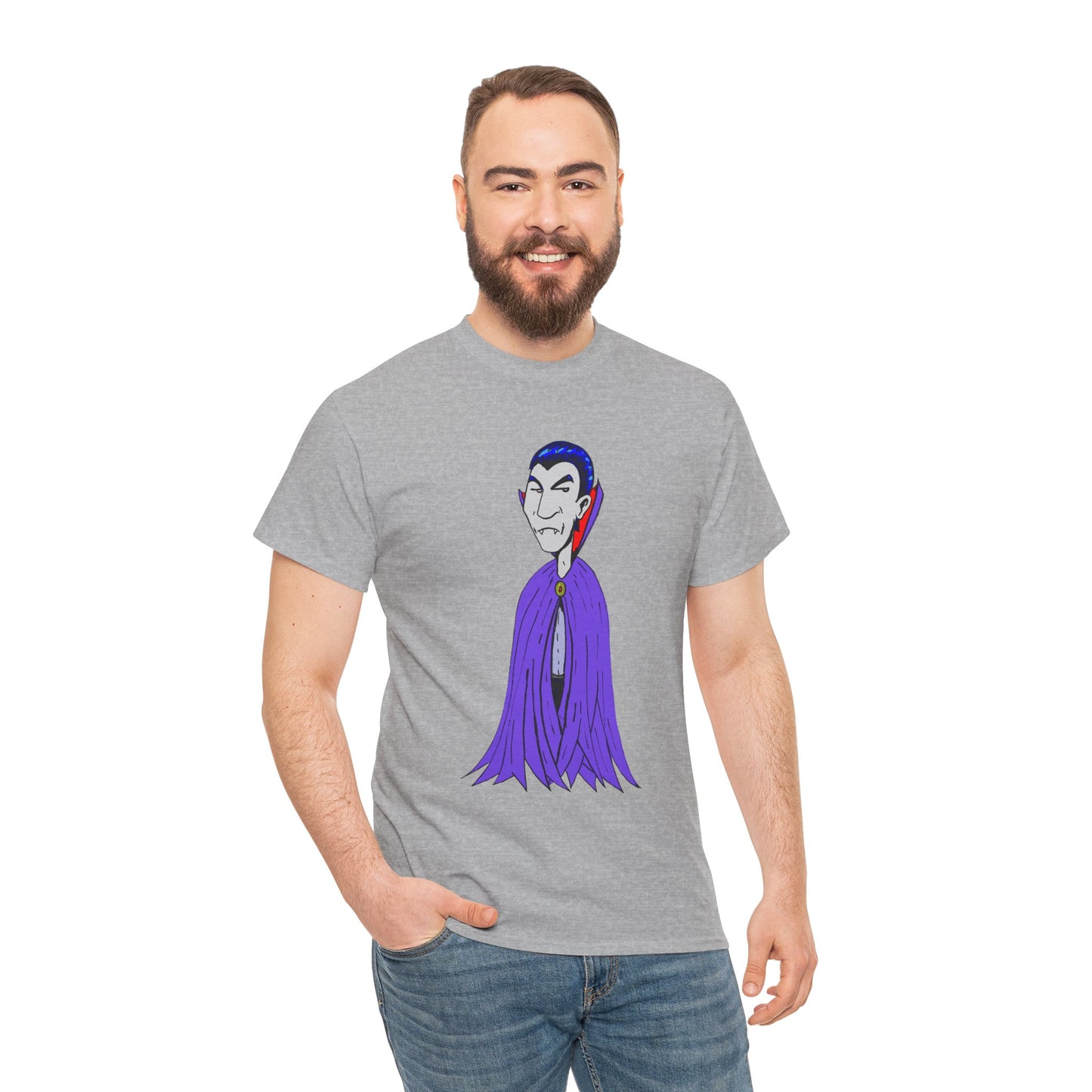 Vampire Cartoon Tee - Cute Purple Cloak Dracula Graphic T-Shirt