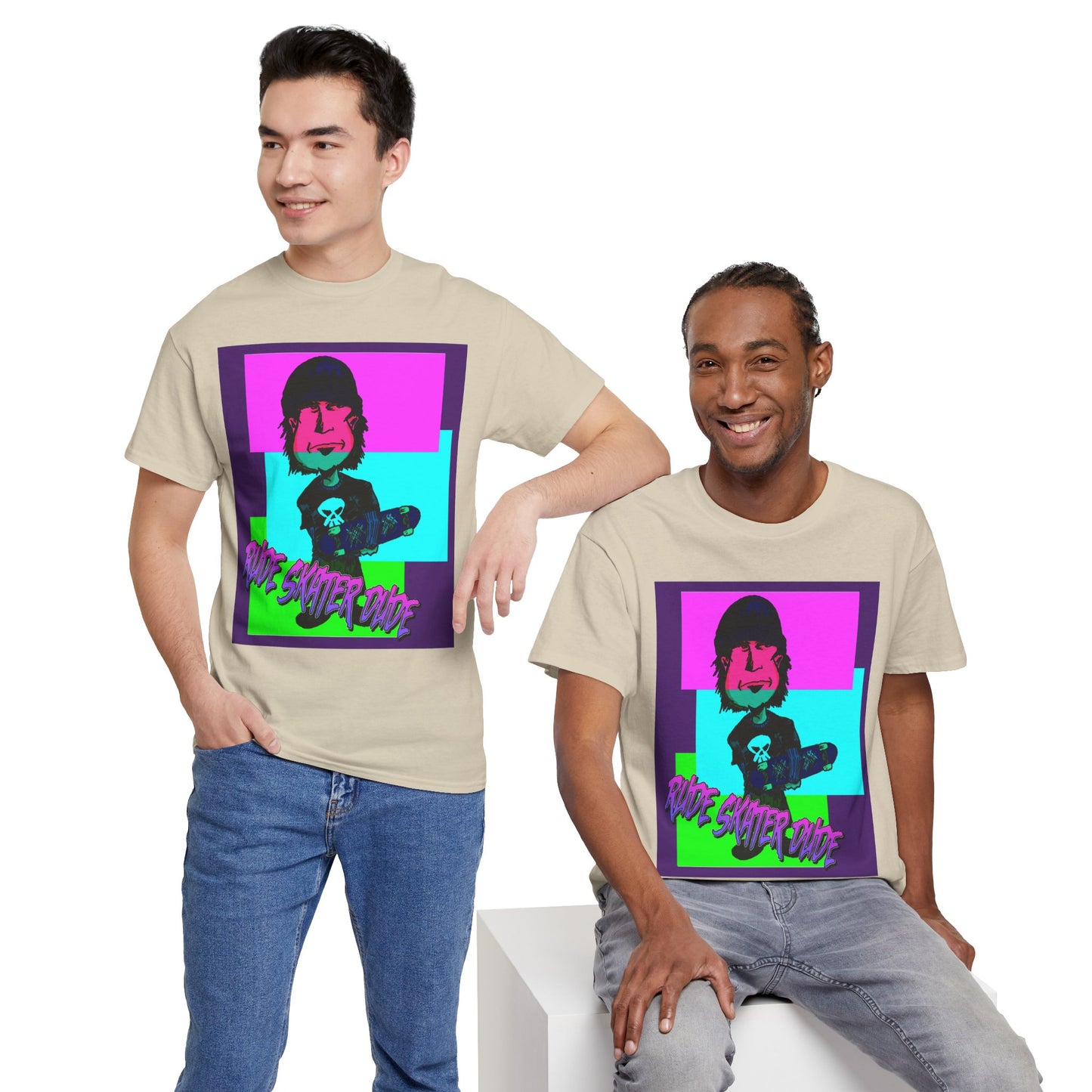 Retro Neon Skateboard Tee — "Rude Skater Dude" Graphic