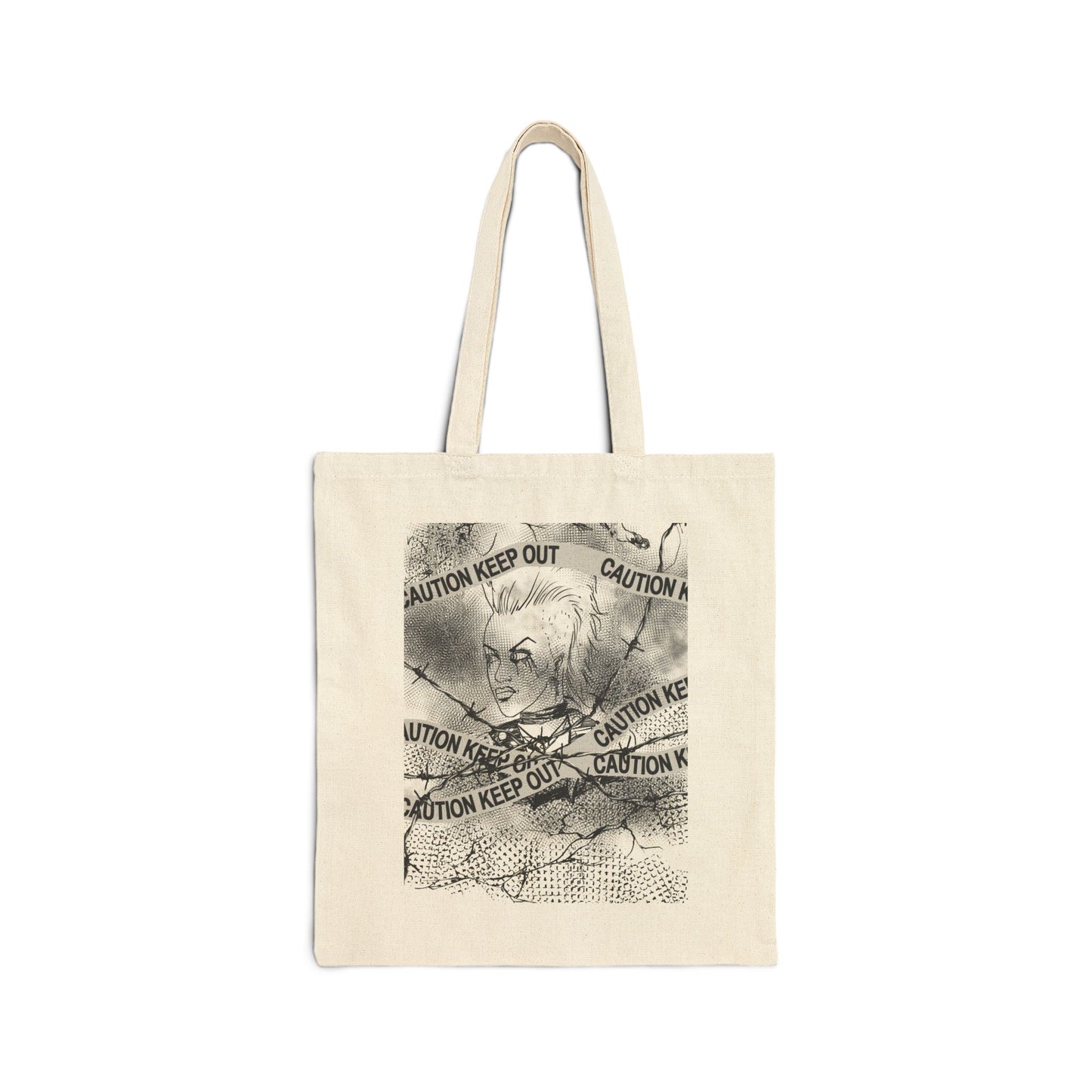 Riot and Rebel - Caution Keep Out Gothic Portrait Canvas Tote Bag