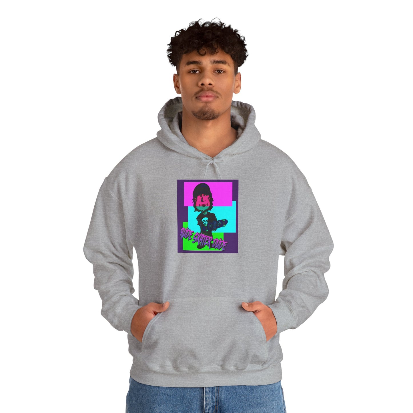 Retro Neon Rude Skater Dude Hoodie — Streetwear