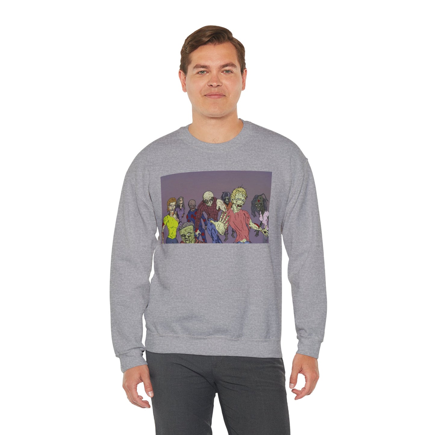 Zombie-Themed Unisex Crewneck Sweatshirt - Perfect for Halloween and Horror Lovers