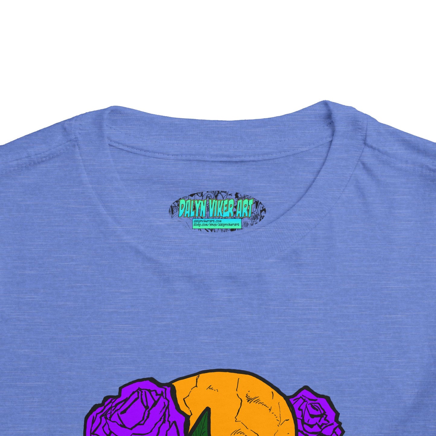 Toddler Tee — Orange Skull with Purple Roses Graphic