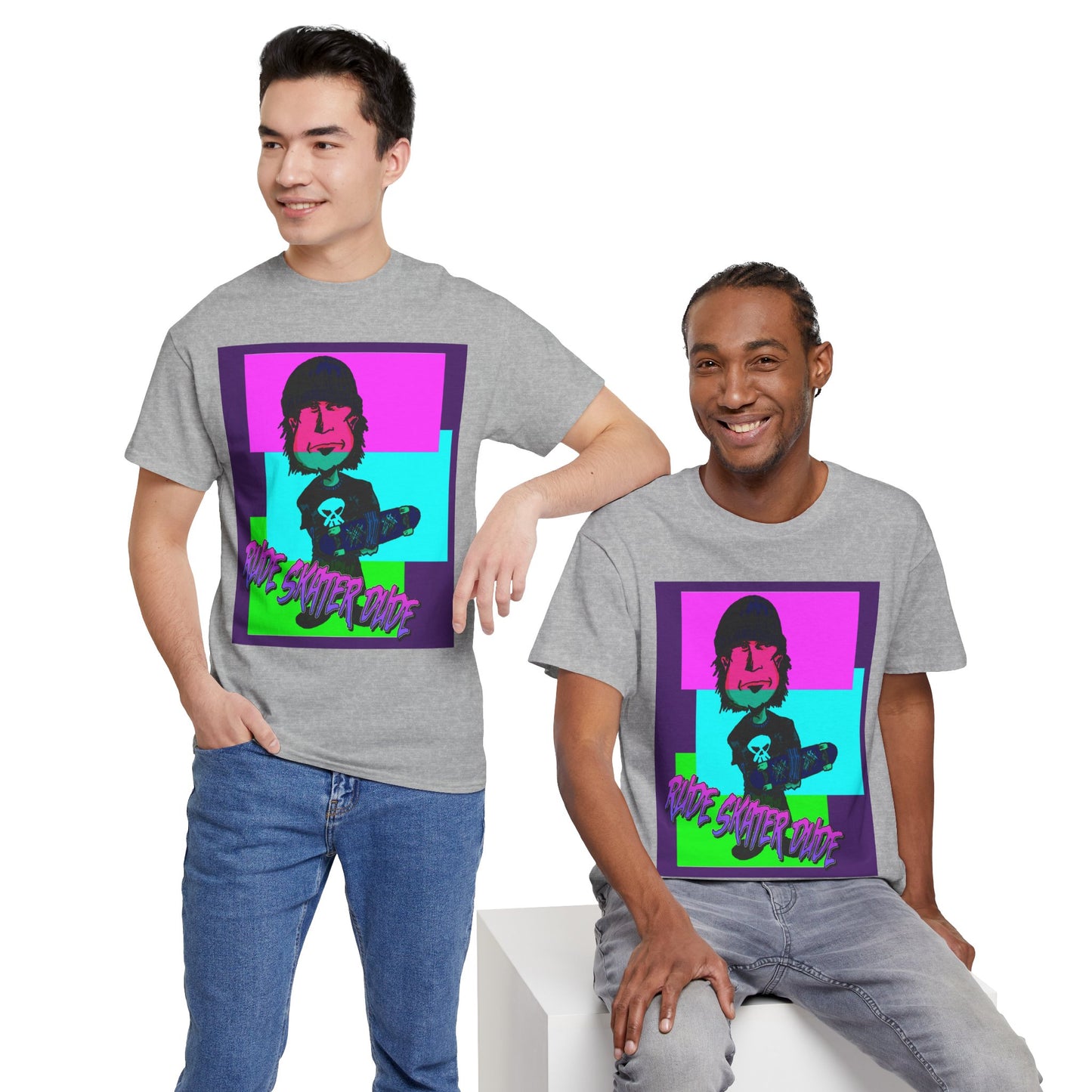 Retro Neon Skateboard Tee — "Rude Skater Dude" Graphic